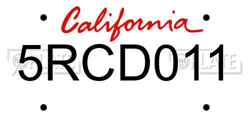 5RCD011 California License Plate