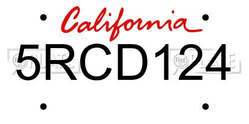 5RCD124 California License Plate