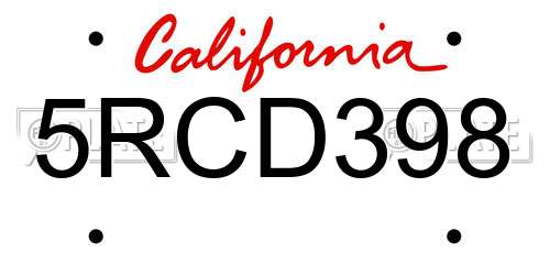 5RCD398 California License Plate