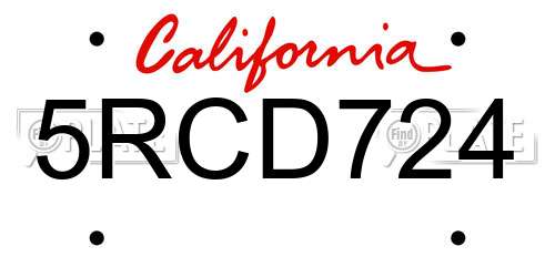 5RCD724 California License Plate
