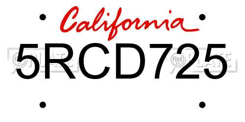 5RCD725 California License Plate