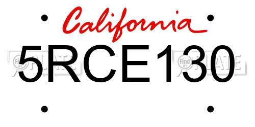 5RCE130 California License Plate