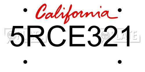 5RCE321 California License Plate