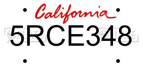 5RCE348 California License Plate