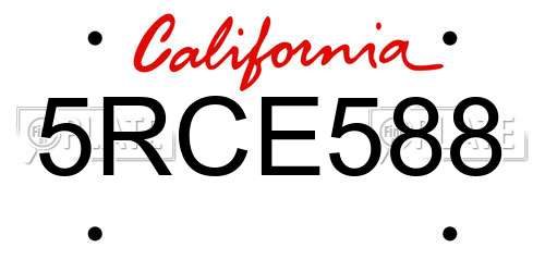 5RCE588 California License Plate