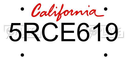 5RCE619 California License Plate