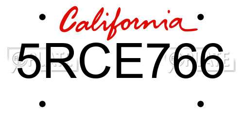 5RCE766 California License Plate
