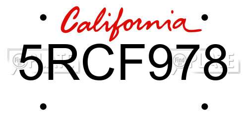 5RCF978 California License Plate