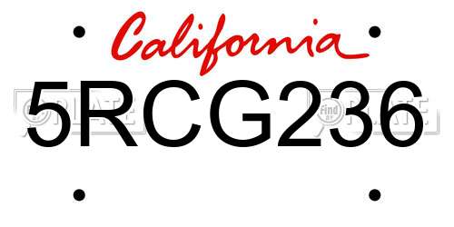 5RCG236 California License Plate