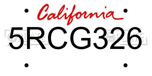 5RCG326 California License Plate