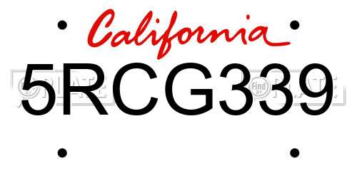 5RCG339 California License Plate