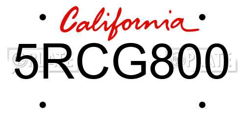 5RCG800 California License Plate