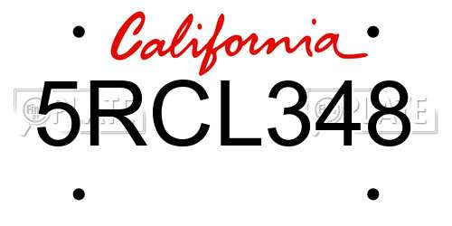 5RCL348 California License Plate