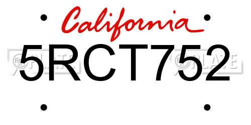5RCT752 California License Plate