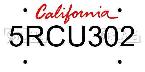 5RCU302 California License Plate