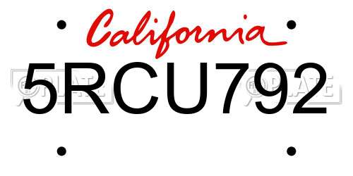 5RCU792 California License Plate