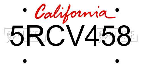 5RCV458 California License Plate