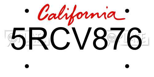 5RCV876 California License Plate