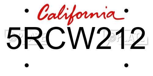 5RCW212 California License Plate