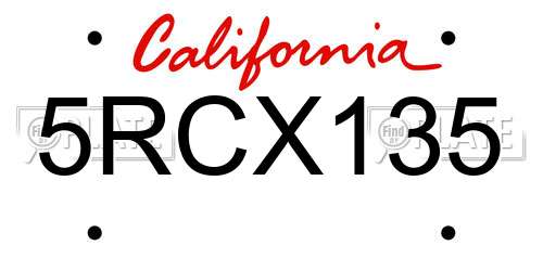 5RCX135 California License Plate