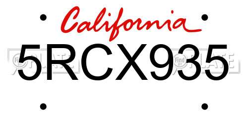 5RCX935 California License Plate
