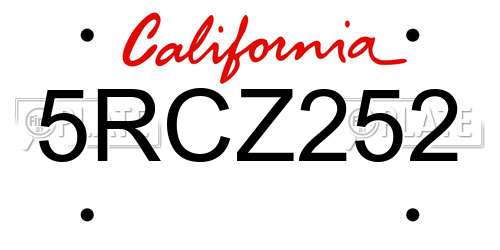 5RCZ252 California License Plate