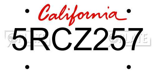 5RCZ257 California License Plate