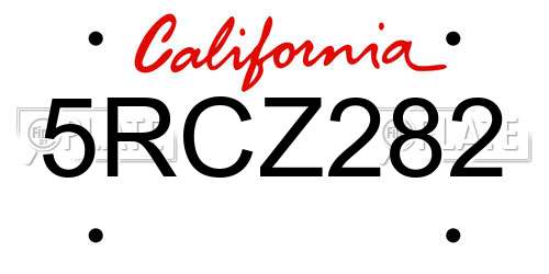 5RCZ282 California License Plate
