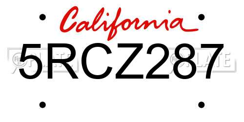 5RCZ287 California License Plate