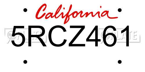 5RCZ461 California License Plate