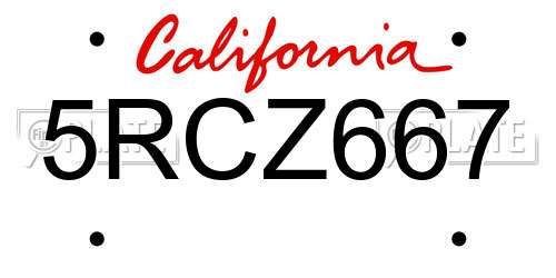5RCZ667 California License Plate