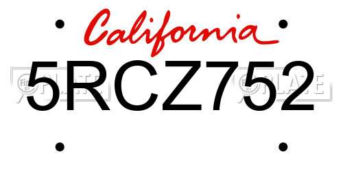 5RCZ752 California License Plate