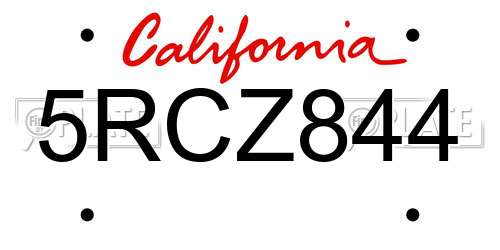 5RCZ844 California License Plate