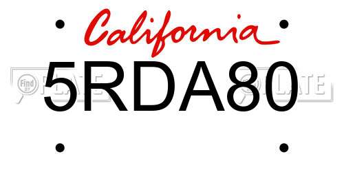 5RDA80 California License Plate