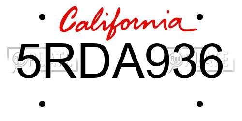 5RDA936 California License Plate