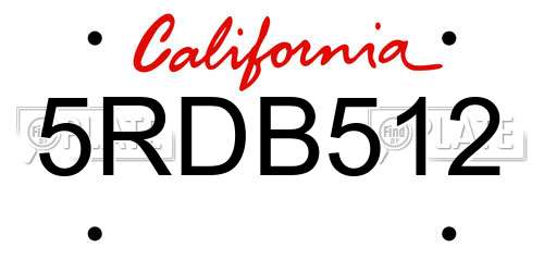 5RDB512 California License Plate