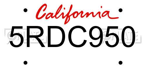 5RDC950 California License Plate