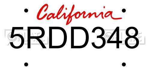 5RDD348 California License Plate