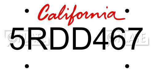 5RDD467 California License Plate