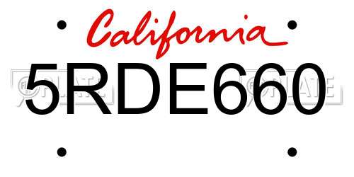 5RDE660 California License Plate