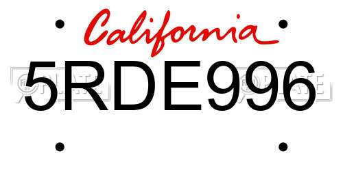 5RDE996 California License Plate