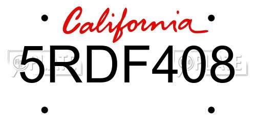 5RDF408 California License Plate