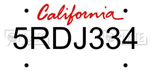 5RDJ334 California License Plate