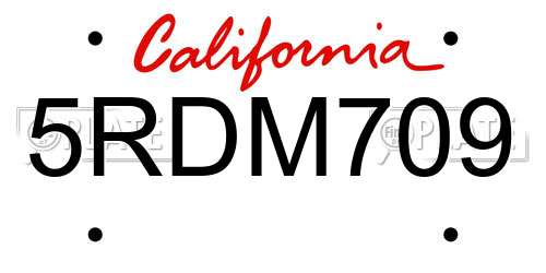 5RDM709 California License Plate