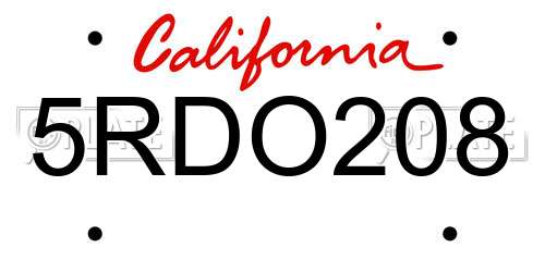 5RDO208 California License Plate