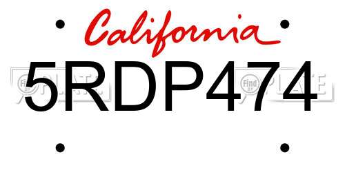 5RDP474 California License Plate