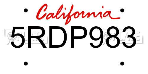 5RDP983 California License Plate