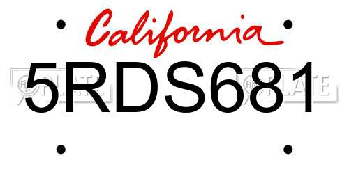 5RDS681 California License Plate
