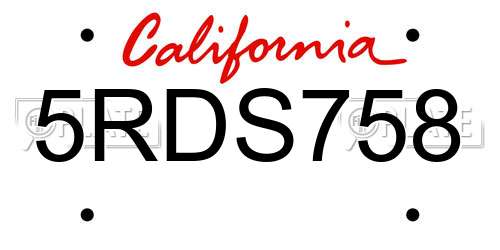 5RDS758 California License Plate