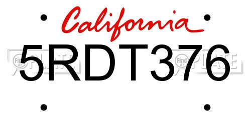5RDT376 California License Plate